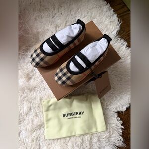 Burberry Beige & Black Check Kids Mary Jane Flats